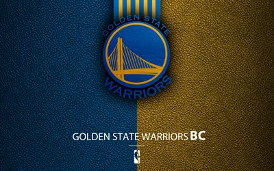 Golden State Warriors, 4K, logo, club di pallacanestro, NBA, basket, emblema, texture in pelle, Associazione Nazionale di Basket, Auckland, California, USA, Pacific Division, la Western Conference