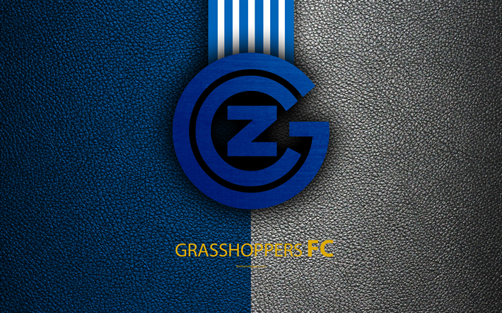 Grasshoppers FC, 4k, football club, leather texture, logo, emblem, Swiss Super League, Zurich, Switzerland, football