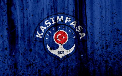 FC Kasimpasa, 4k, Super Lig, logo, Turkki, jalkapallo, football club, grunge, Kasimpasa, art, kivi rakenne, Kasimpasa FC