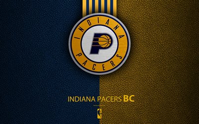 Indiana Pacers, 4K, logo, basketball club, NBA, basketball, emblem, leather texture, National Basketball Association, Indiana, USA, Central Division, Eastern Conference