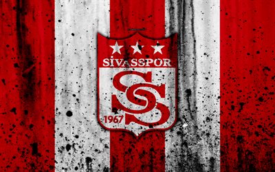FC Sivasspor, 4k, Super Lig, logo, Turkey, soccer, football club, grunge, Sivasspor, art, stone texture, Sivasspor FC