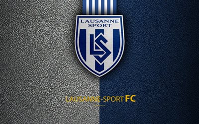 Lausanne-Sport FC, 4k, football club, leather texture, logo, emblem, Swiss Super League, Lausanne, Switzerland, football