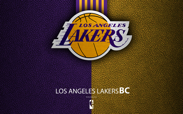 Los Angeles Lakers, 4K, logo, basketball club, NBA, basketball, LA Lakers emblem, leather texture, National Basketball Association, Los Angeles, California, USA, LA, Pacific Division, Western Conference