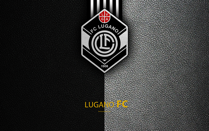 Lugano FC, 4k, football club, leather texture, logo, emblem, Swiss Super League, Lugano, Switzerland, football