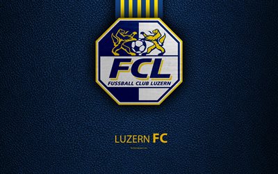 Luzern FC, 4k, football club, leather texture, logo, emblem, Swiss Super League, Lucerne, Switzerland, football