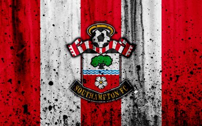 FC Southampton, 4k, Premier League, logo, England, soccer, football club, grunge, Southampton, art, stone texture, Southampton FC