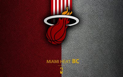 Miami Heat, 4k, logo, basketbol kul&#252;b&#252;, NBA, basketbol, amblem, deri dokusu, Ulusal Basketbol Birliği, Miami, Florida, ABD, G&#252;neydoğu B&#246;l&#252;m&#252;, Doğu Konferansı