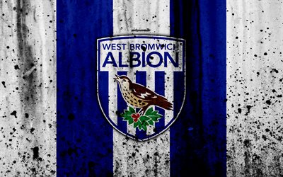 West Bromwich Albion FC, 4k, Premier League, logo, Englanti, jalkapallo, football club, grunge, West Bromwich Albion, art, kivi rakenne
