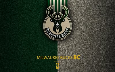 Bucks de Milwaukee, 4K, el logotipo, el club de baloncesto, la NBA, el baloncesto, el emblema, la textura de cuero, Asociaci&#243;n Nacional de Baloncesto, Milwaukee, Wisconsin, estados UNIDOS, Divisi&#243;n Central, de la Conferencia este
