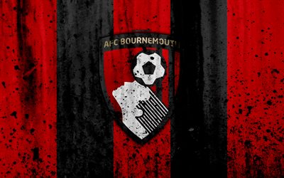 FC Bournemouth, 4k, de la Liga Premier, logotipo, Inglaterra, f&#250;tbol, club de f&#250;tbol, el grunge, el Bournemouth, el arte, la piedra de textura, Bournemouth FC