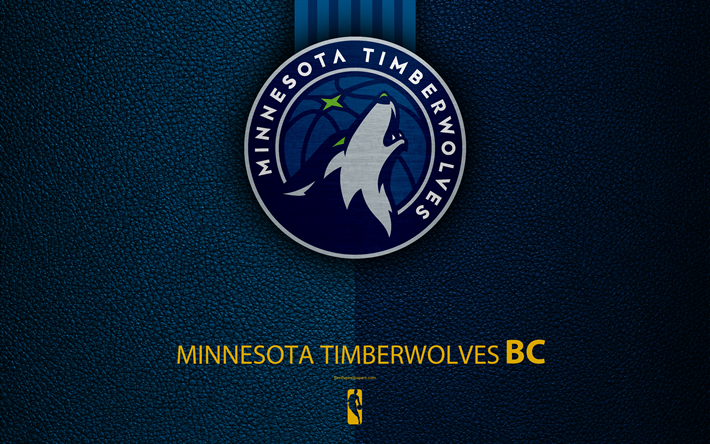 Minnesota Timberwolves, 4K, logo, basketball club, NBA, basketball, emblem, leather texture, National Basketball Association, Minneapolis, Minnesota, USA, Northwest Division, Western Conference