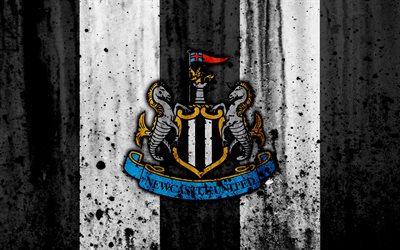 FC Newcastle United, 4k, Premier League, logo, Englanti, jalkapallo, football club, grunge, Newcastle United, art, kivi rakenne, Newcastle United FC