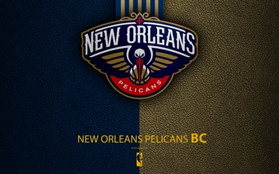 New Orleans Pelicans, 4K, logo, basketball club, NBA, basketball, emblem, leather texture, National Basketball Association, New Orleans, Louisiana, USA, Southwest Division, Western Conference
