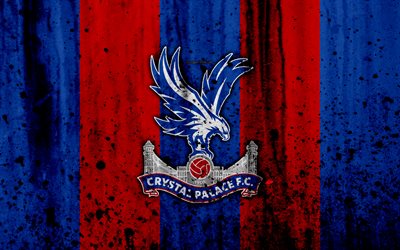 Le FC Crystal Palace, 4k, Premier League, le logo, l&#39;Angleterre, le football, club de football, grunge, Crystal Palace, l&#39;art, la texture de pierre, le Crystal Palace FC