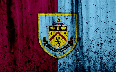 Burnley FC, 4k, Premier League, logo, Inghilterra, il calcio, il football club, grunge, Burnley, arte, pietra, texture, il Burnley FC