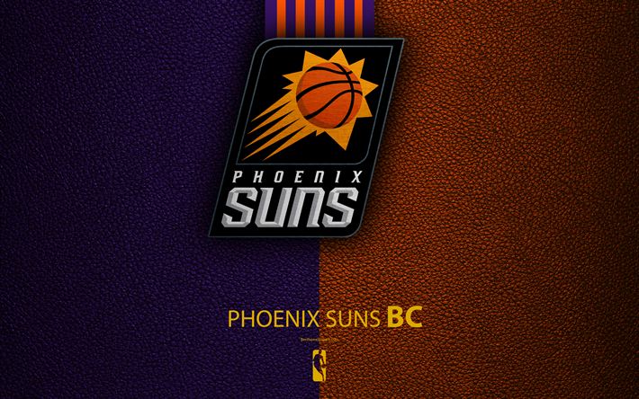 Phoenix Suns, 4K, logo, basketball club, NBA, basketball, emblem, leather texture, National Basketball Association, Phoenix, Arizona, USA, Pacific Division, Western Conference
