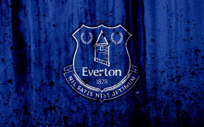 FC Everton, 4k, Premier League, le logo, l&#39;Angleterre, le football, club de football, grunge, Everton, l&#39;art, la texture de pierre, Everton FC