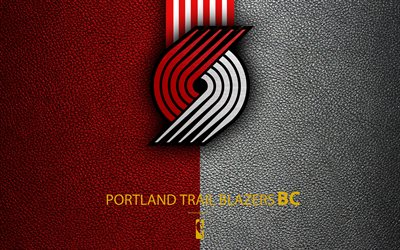 Portland Trail Blazers, 4K, logo, club de basket-ball, NBA, basket-ball, de l&#39;embl&#232;me, du cuir &#224; la texture, de la National Basketball Association, Portland, Oregon, etats-unis, au nord-ouest de la Division, de la Conf&#233;rence de l&#39;Ou