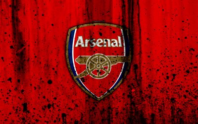 Le FC Arsenal, 4k, Premier League, le logo, Les Gunners, l&#39;Angleterre, le football, club de football, grunge, Arsenal, l&#39;art, la texture de pierre, l&#39;Arsenal FC