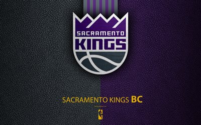 Sacramento Kings, 4K, logo, basketball club, NBA, basketball, emblem, leather texture, National Basketball Association, Sacramento, California, USA, Pacific Division, Western Conference