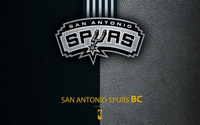 San Antonio Spurs, 4K, logo, basketball club, NBA, basketball, emblem, leather texture, National Basketball Association, San Antonio, Texas, Southwest Division, Western Conference