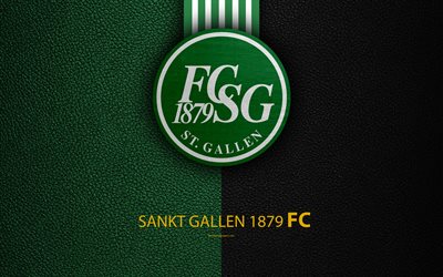 Sankt Gallen 1879 FC, 4k, club de fútbol, de textura de cuero, logotipo, emblema, Swiss Super League, St Gallen, Suiza, fútbol