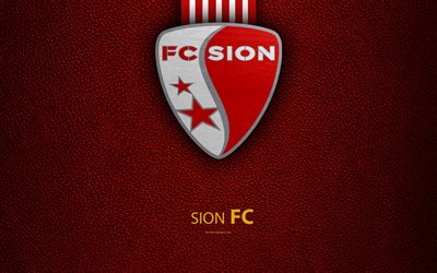 FC Sion, 4k, Futbol Kulübü, deri doku, logo, amblem, İsviçre Süper Lig, Sion, İsviçre futbol