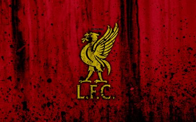 FC Liverpool, 4k, new logo, Premier League, 2017, England, soccer, football club, grunge, Liverpool, art, stone texture, Liverpool FC