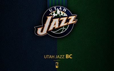 Utah Jazz, 4K, logo, basketball club, NBA, basketball, emblem, leather texture, National Basketball Association, Salt Lake City, Utah, USA, Northwest Division, Western Conference