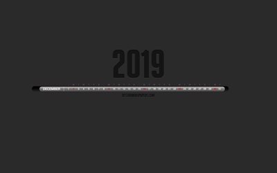 2019 December Calendar, Stylish black calendar, December 2019, gray background, month calendar, December 2019 numbers in one line, December 2019 Calendar