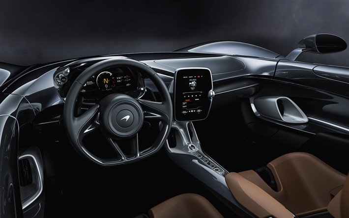 McLaren Elva, 2021, interior, inside view, supercar, new silver Elva, British sports cars, McLaren