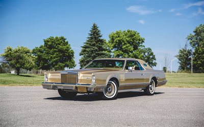 Lincoln Continental, 1970, golden coupe, front view, retro cars, american vintage cars, Lincoln