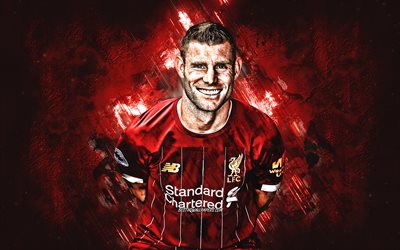 James Milner, English footballer, midfielder, Liverpool FC, portrait, red creative background, football