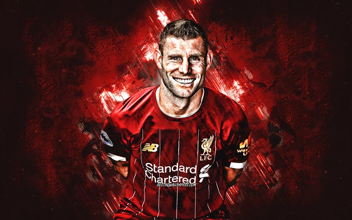 James Milner, İngiliz futbolcu, orta saha oyuncusu, Liverpool FC, portre, kırmızı yaratıcı arka plan, futbol