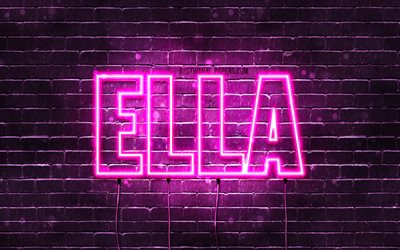 Ella, 4k, wallpapers with names, female names, Ella name, purple neon lights, horizontal text, picture with Ella name
