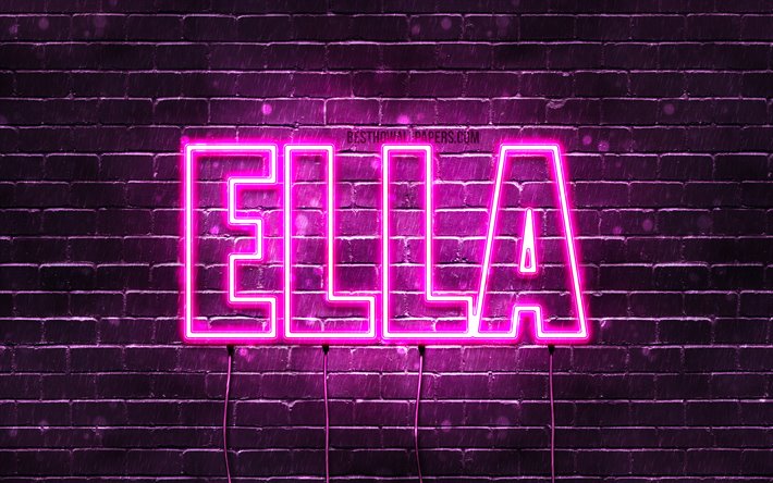 H&#228;n, 4k, taustakuvia nimet, naisten nimi&#228;, Ella nimi, violetti neon valot, vaakasuuntainen teksti, kuva Ella nimi