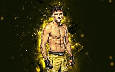 Vicente Luque, 4k, yellow neon lights, Brazilian fighters, MMA, UFC, female fighters, Mixed martial arts, Vicente Luque 4K, UFC fighters, MMA fighters, The Silent Assassin