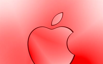 A Apple logo vermelho, criativo, vermelho de fundo desfocado, o m&#237;nimo de, Log&#243;tipo da Apple, obras de arte, Apple