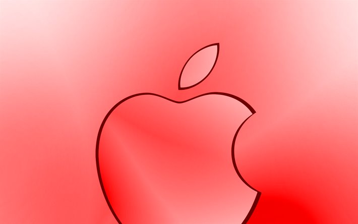 Apple logotipo rojo, creativo, rojo fondo desenfocado, m&#237;nimos, el logotipo de Apple, obras de arte, Apple