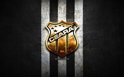 Ceara FC, golden logo, Serie A, black metal background, football, Ceara SC, brazilian football club, Ceara FC logo, soccer, Brazil