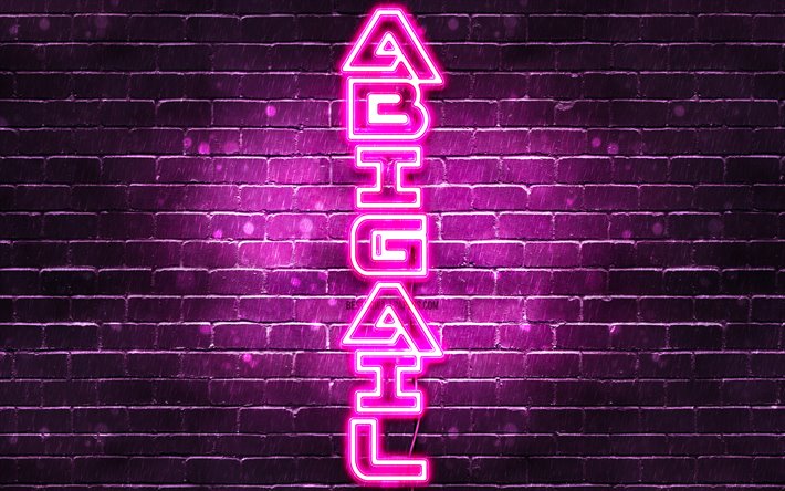 Abigail adı ile 4K, Abigail, dikey metin, Abigail adı, adları ile duvar kağıtları, Bayan isimleri, mor neon ışıkları, resim