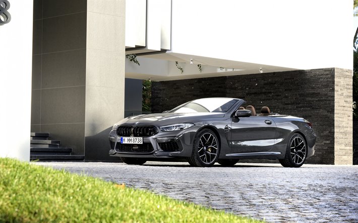 BMW M8, 2020, F91, front view, gray convertible, new gray M8, german cars, M8 Competition, BMW