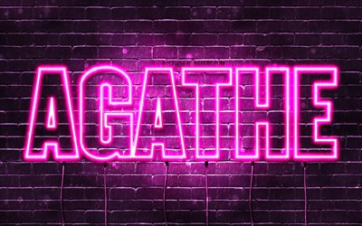 Agathe, 4k, pap&#233;is de parede com nomes, nomes femininos, nome Agathe, luzes de neon roxo, Agathe feliz anivers&#225;rio, nomes femininos franceses populares, foto com o nome Agathe