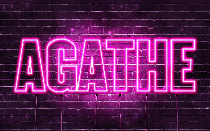 Agathe, 4k, wallpapers with names, female names, Agathe name, purple neon lights, Happy Birthday Agathe, popular french female names, picture with Agathe name