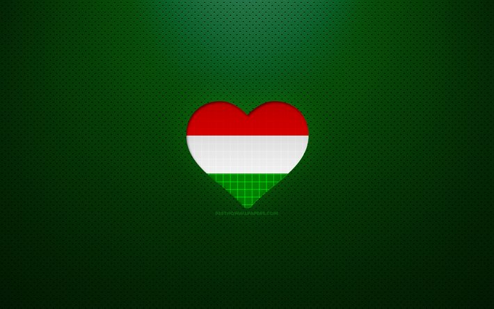 Macaristan, 4k, Avrupa, kırmızı noktalı arka plan, Macar bayrağı kalp, favori &#252;lkeler, Aşk Macaristan, Macar bayrağı Seviyorum