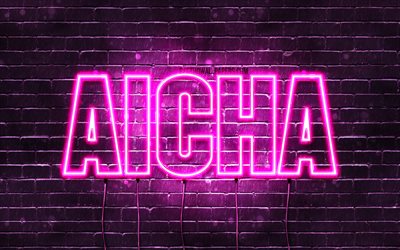 Aicha, 4k, wallpapers with names, female names, Aicha name, purple neon lights, Happy Birthday Aicha, popular french female names, picture with Aicha name
