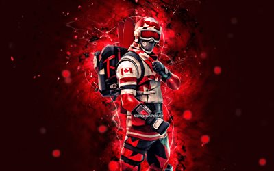 Alpine Ace Canada, 4k, red neon lights, 2020 games, Fortnite Battle Royale, Fortnite characters, Alpine Ace Canada Skin, Fortnite, Alpine Ace Canada Fortnite