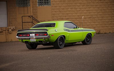 Dodge Challenger, 1970, rear view, retro cars, tuning Challenger, green Challenger, american cars, Challenger Coupe, Dodge