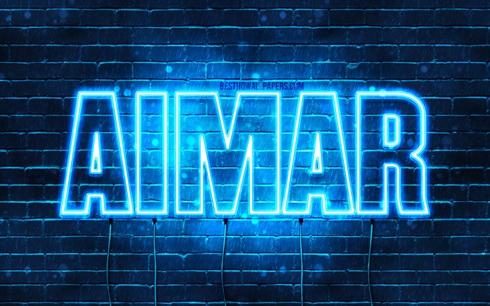 Aimar, 4k, wallpapers with names, Aimar name, blue neon lights, Happy Birthday Aimar, popular spanish male names, picture with Aimar name