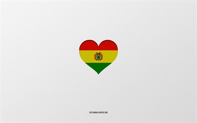 I Love Bolivia, South America countries, Bolivia, gray background, Bolivia flag heart, favorite country, Love Bolivia